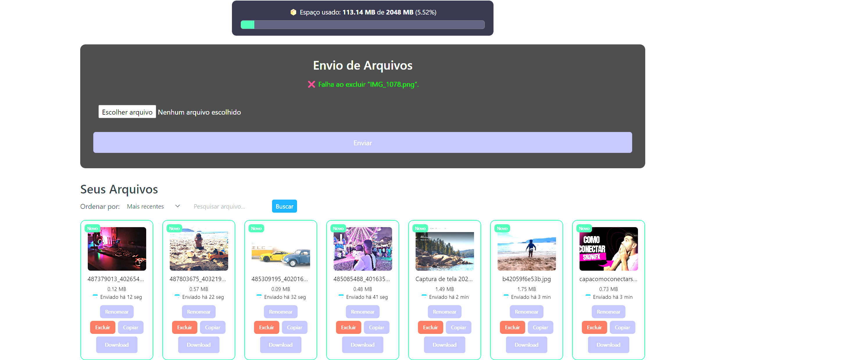 Interface da plataforma